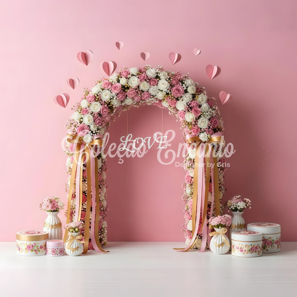 Valentines Backdrop Pink Floral Arch Valentine's Day Photography Backdrop By Magali