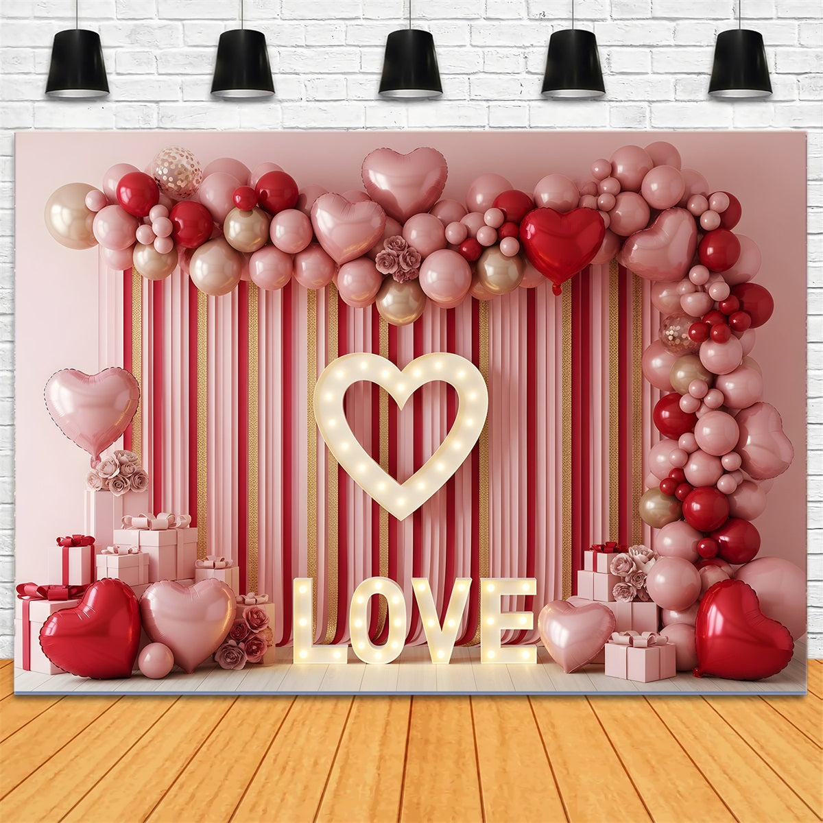 Valentines Day Backdrop Striped Balloon Heart Love Valentines Backdrop By Magali