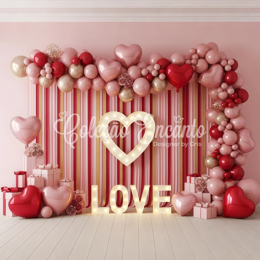 Valentines Day Backdrop Striped Balloon Heart Love Valentines Backdrop By Magali