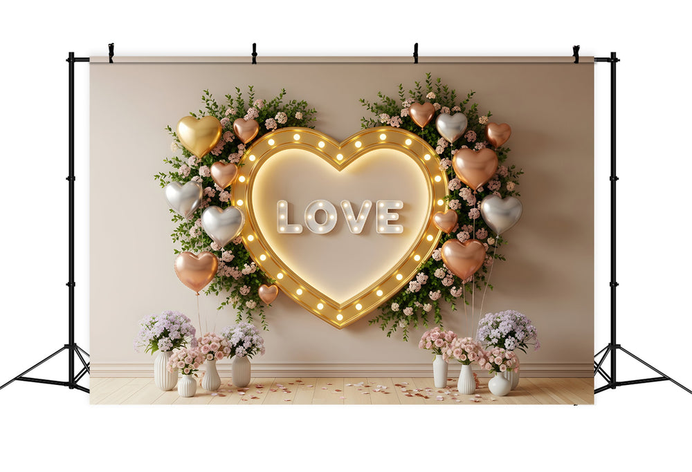 Valentine's Day Backdrop Golden Heart Bloom Wall Valentines Backdrop I
