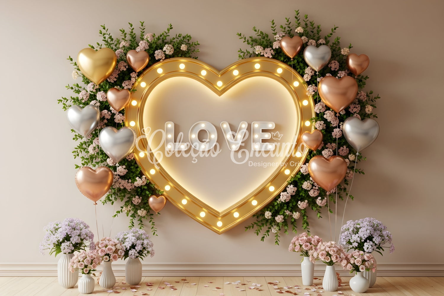 Valentine's Day Backdrop Golden Heart Bloom Wall Valentines Backdrop Ideas By Magali