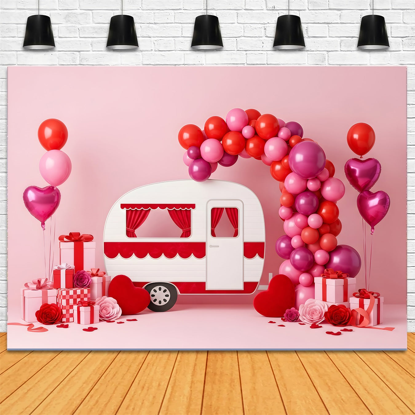 Valentine Balloon Backdrop Pink Camper Balloon Arch Valentine's Day Backdrop By Magali