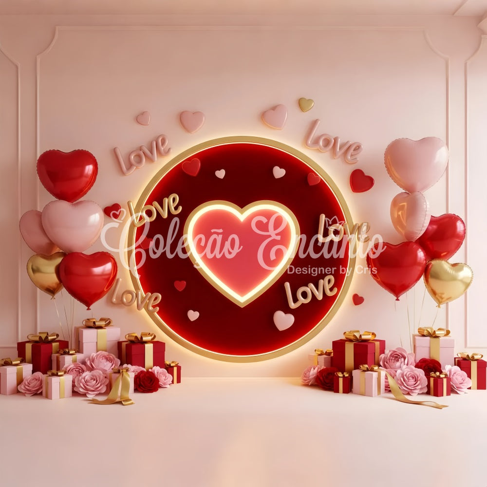 Valentine's Day Backdrops Glowing Heart Love Circle Valentine Photo Backdrop By Magali