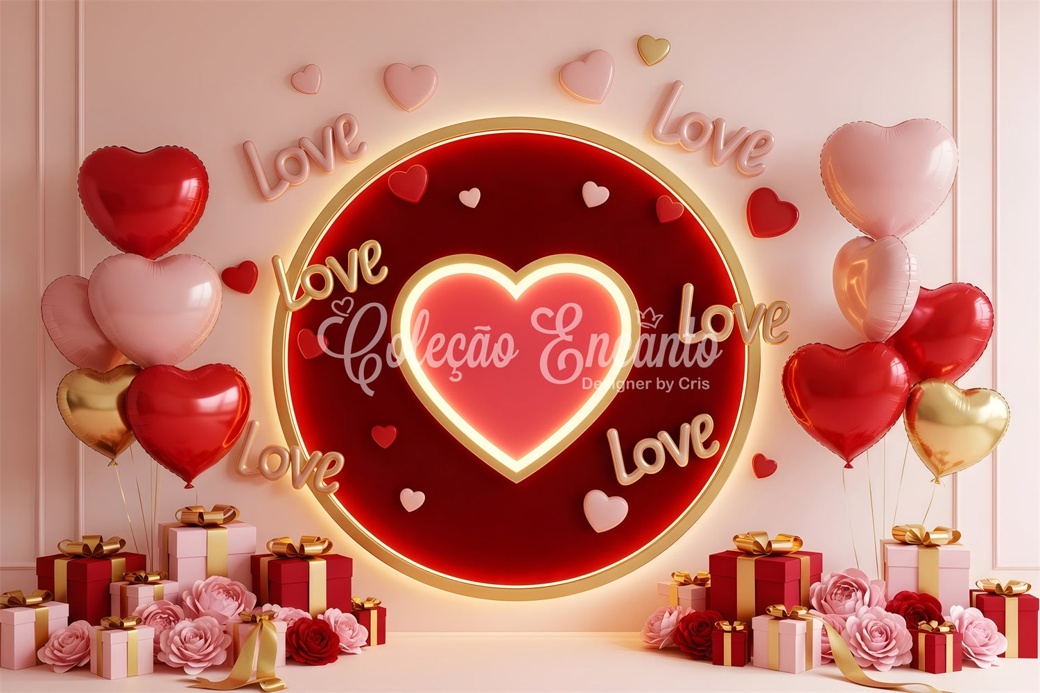Valentine's Day Backdrops Glowing Heart Love Circle Valentine Photo Backdrop By Magali