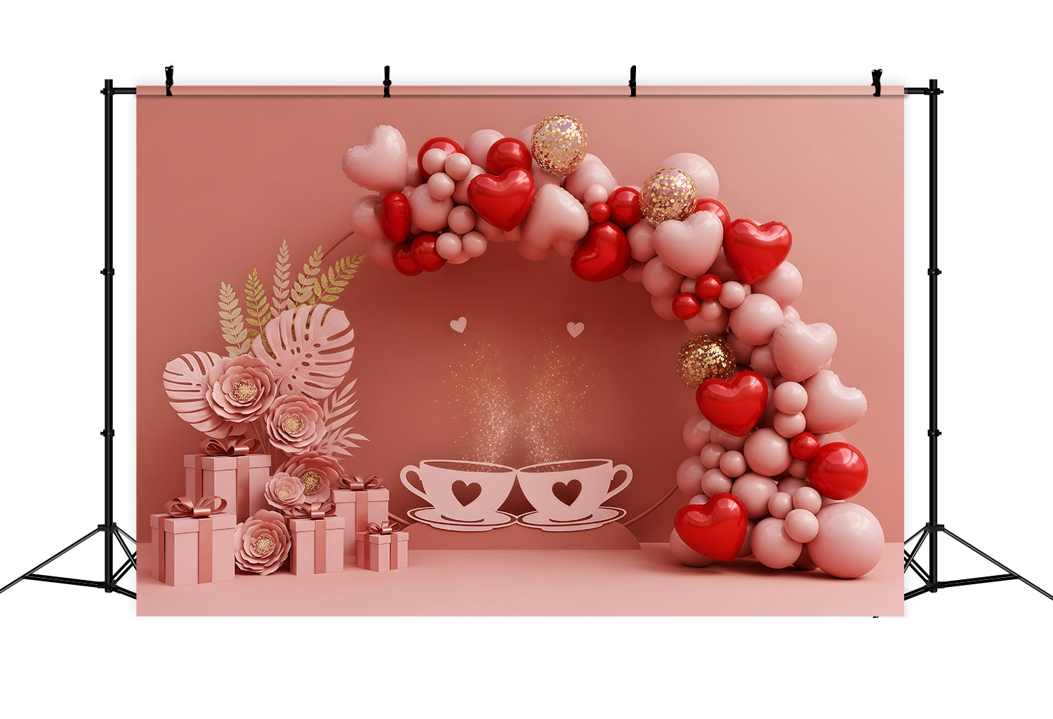 Valentines Backdrop Balloon Arch Tea Romance Valentine's Day Hearts Backdrop By Magali