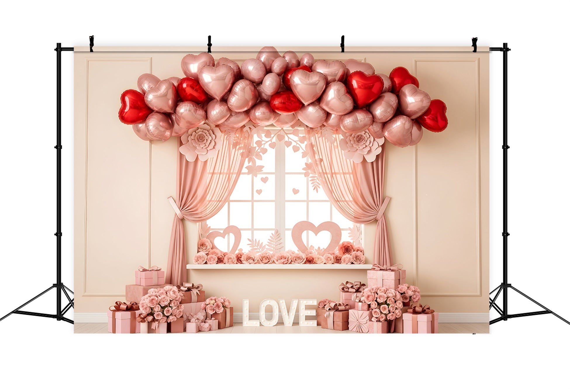 Valentine Backdrop Ideas Pink Heart Balloon Window Valentine Backdrops By Magali
