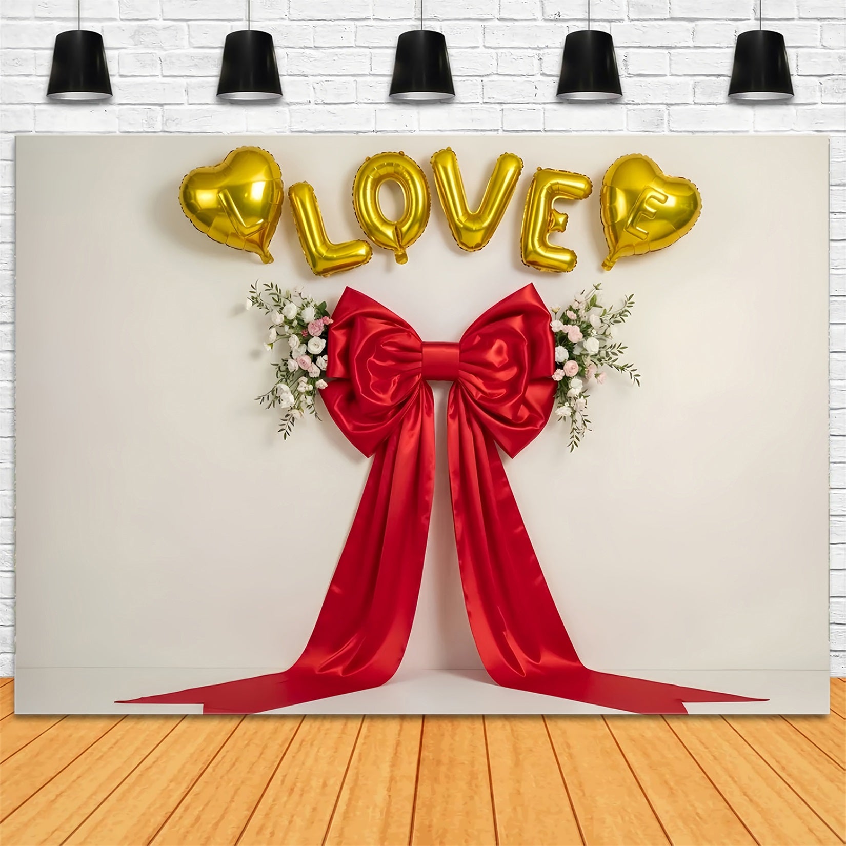 Valentine Backdrop Golden Hearts Red Ribbon Valentine's Backdrop Ideas By Magali