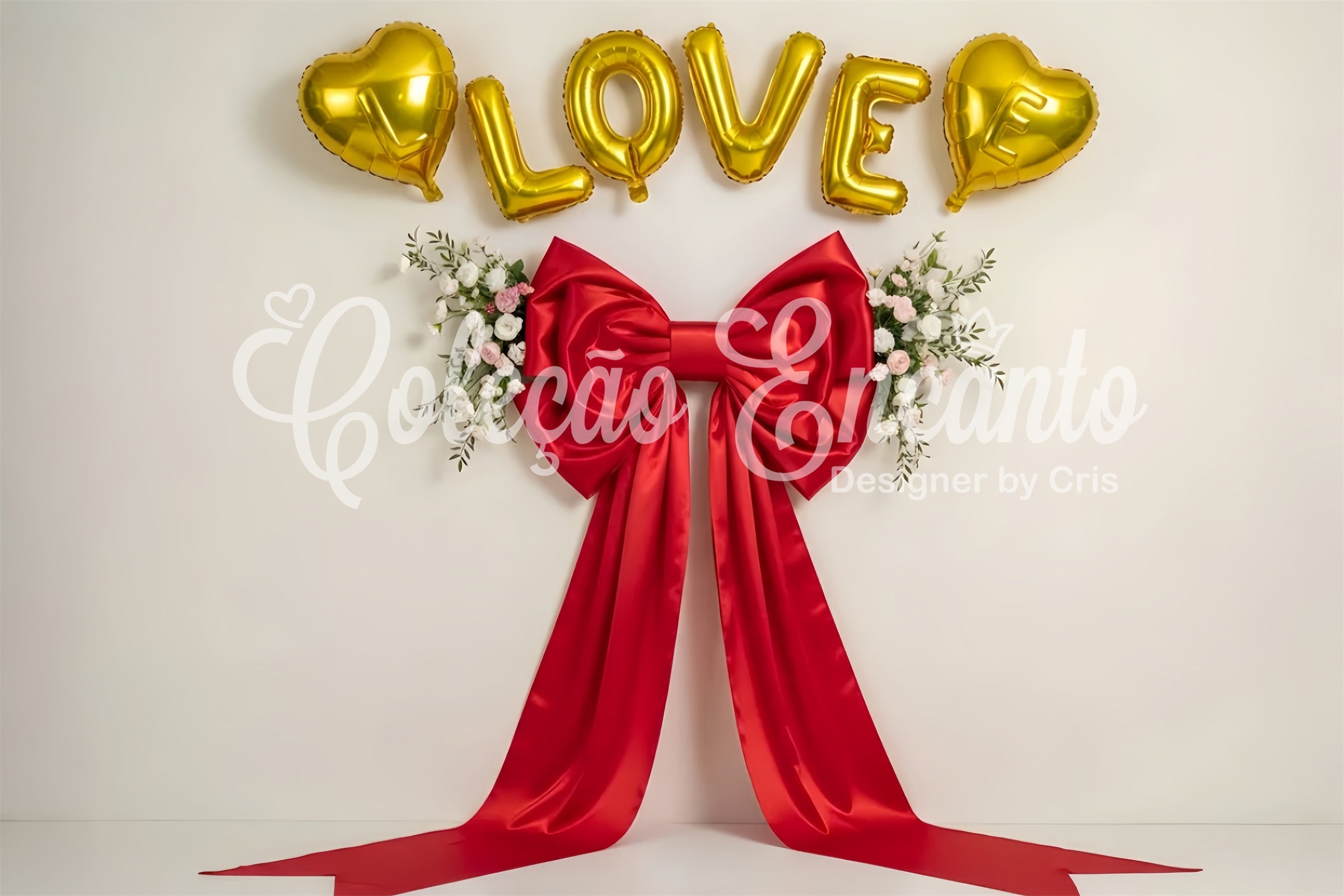 Valentine Backdrop Golden Hearts Red Ribbon Valentine's Backdrop Ideas By Magali