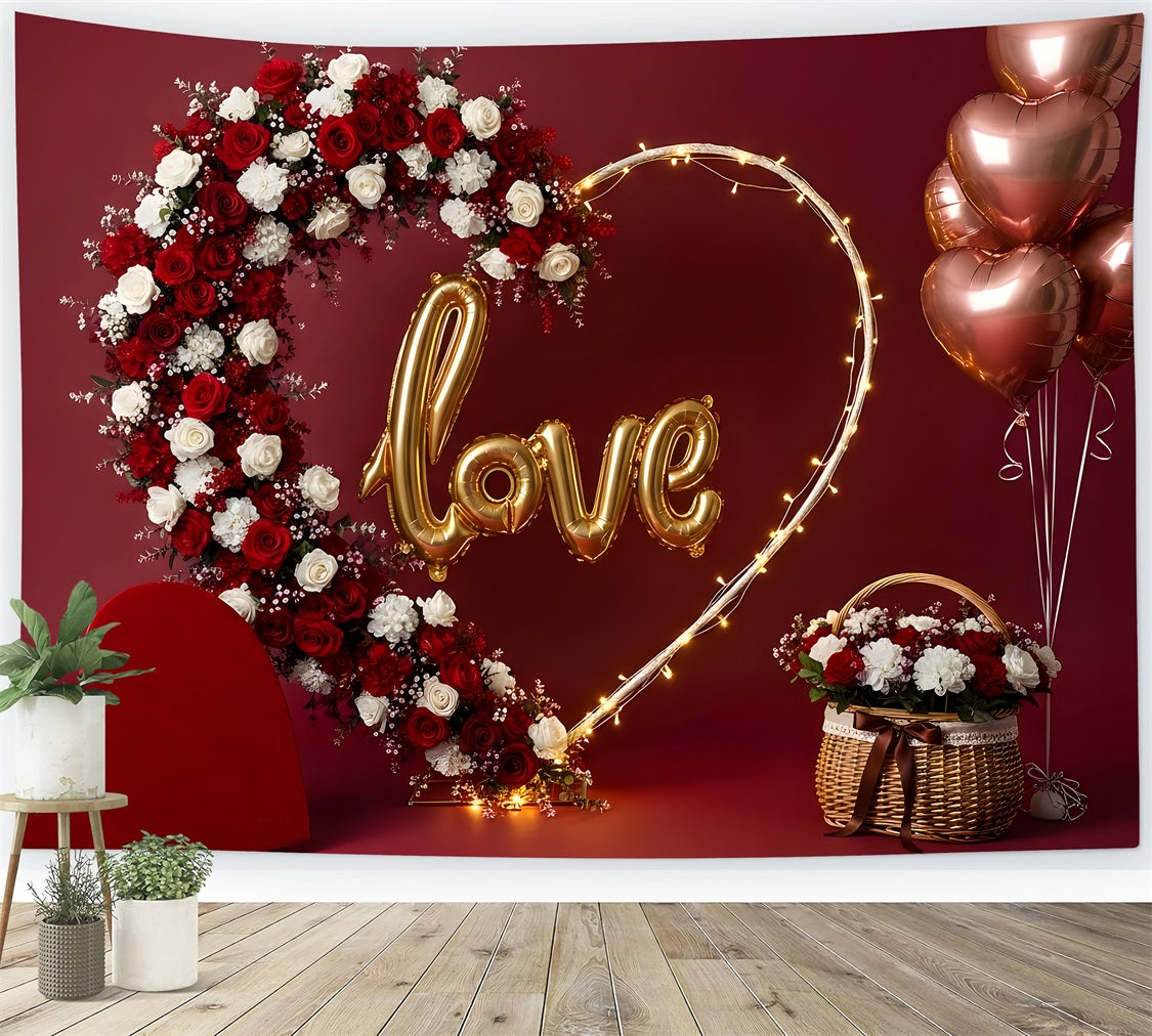 Valentine Backdrop Floral Heart Arch Love Valentine's Day Backdrops For Pictures By Magali