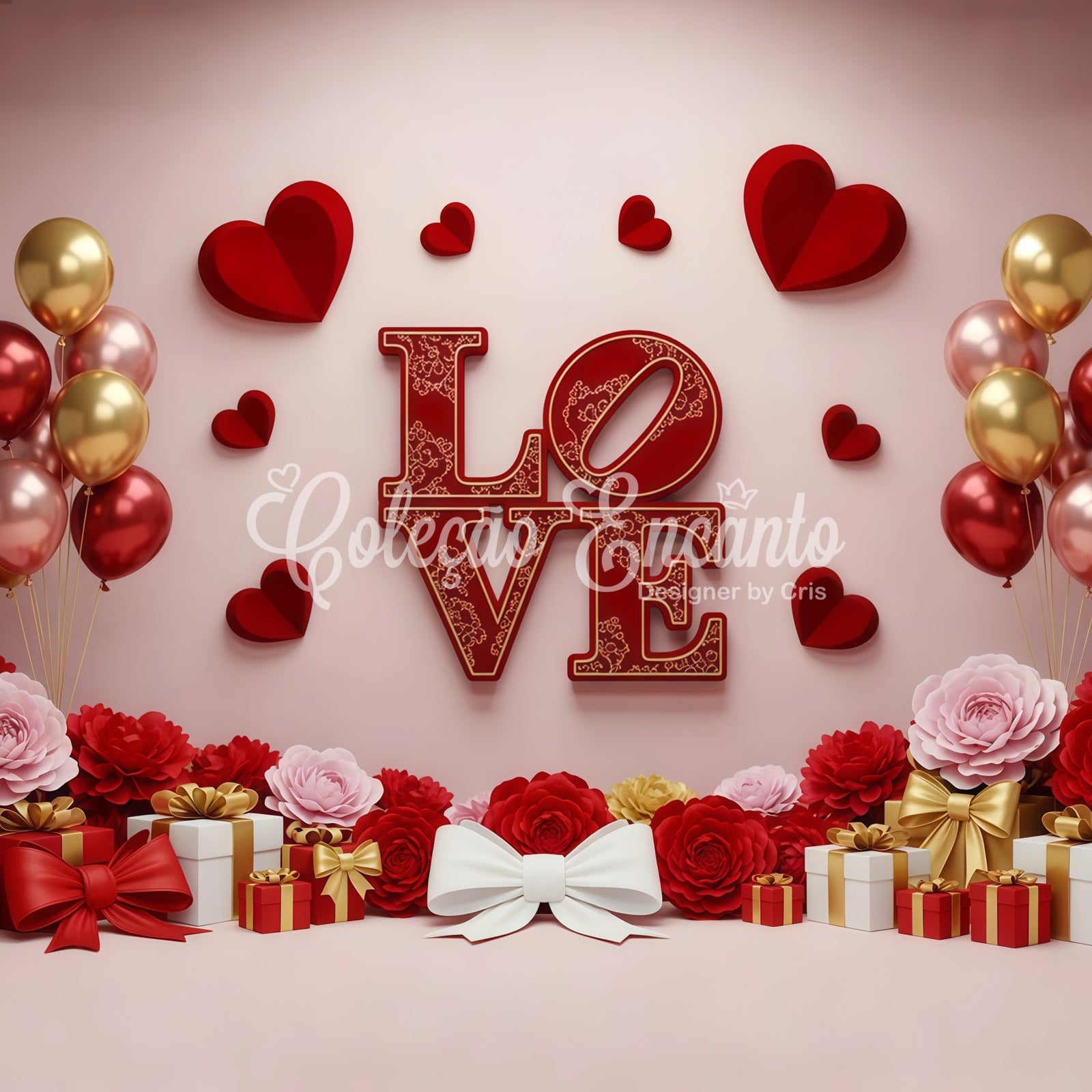 Valentine's Day Backdrop Gift Balloons Romantic Valentine Backdrops For Pictures By Magali