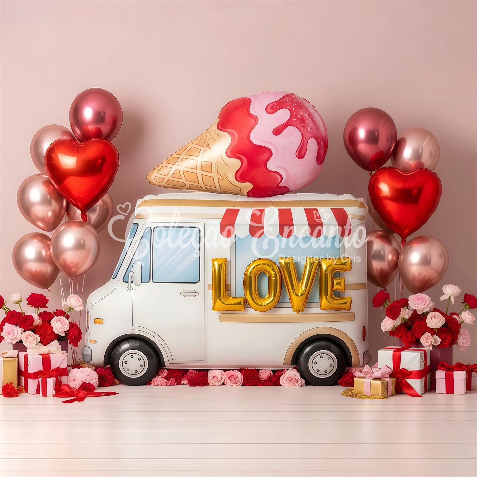Valentines Backdrop Ice Cream Love Truck Decor Valentine Backdrop For Pictures By Magali