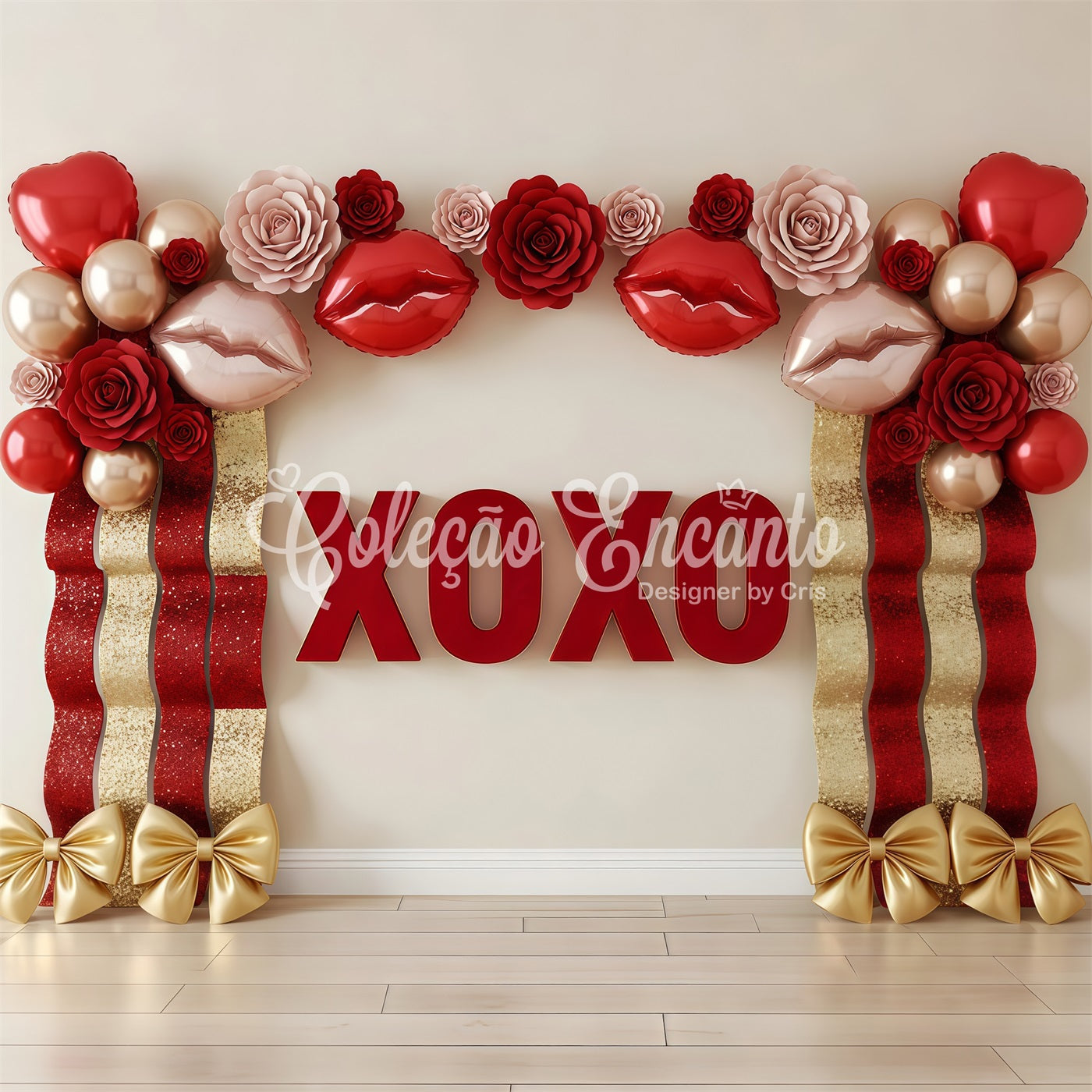 Valentine Backdrops XOXO Roses Balloons Glam Valentines Backdrops For Photography By Magali