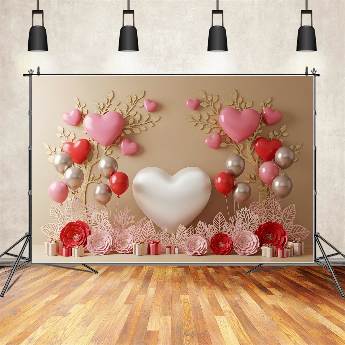 Valentine's Day Backdrop Heart Balloons Blossoms Valentine Backdrops For Photos By Magali