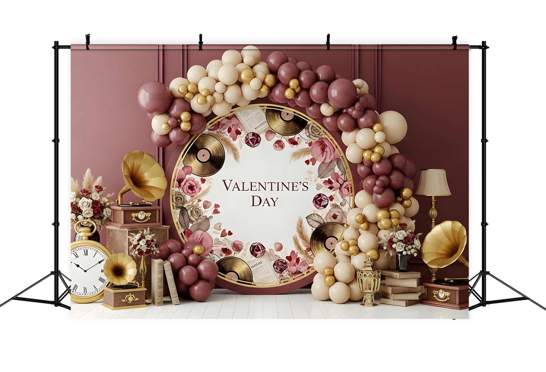 Valentines Backdrop Vintage Records Rose Arrangement Valentine's Day Backdrops By Magali