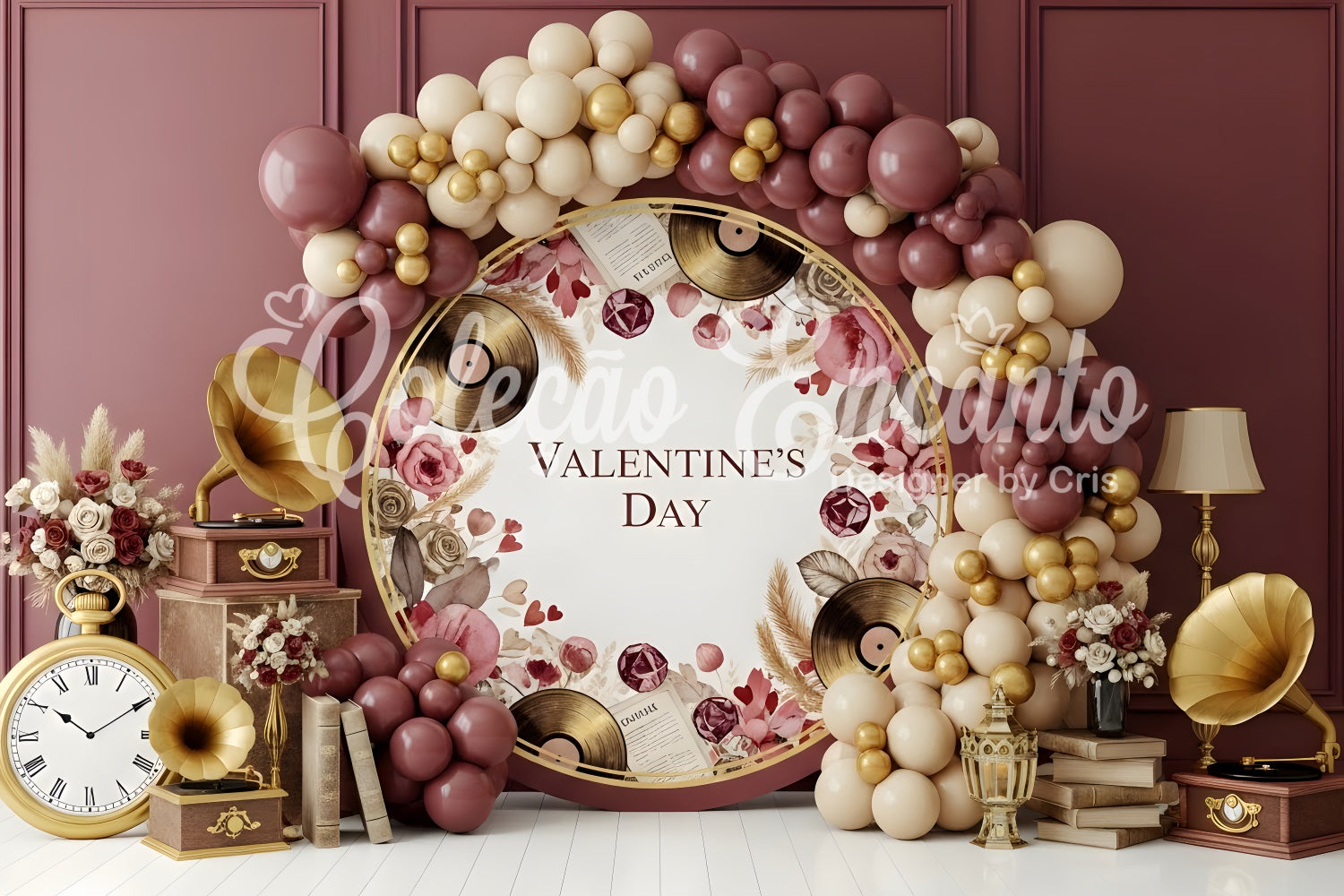 Valentines Backdrop Vintage Records Rose Arrangement Valentine's Day Backdrops By Magali