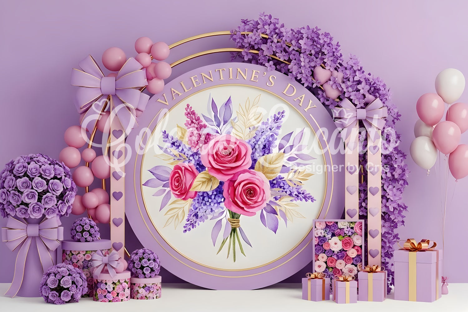 Valentine Backdrops Lavender Rose Bouquet Elegance Valentine's Day Backdrop By Magali