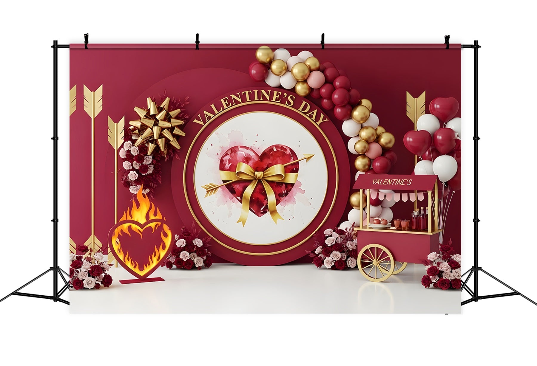 Valentine's Day Backdrops Heart Gift Bow Elegance Red Valentine Backdrop By Magali