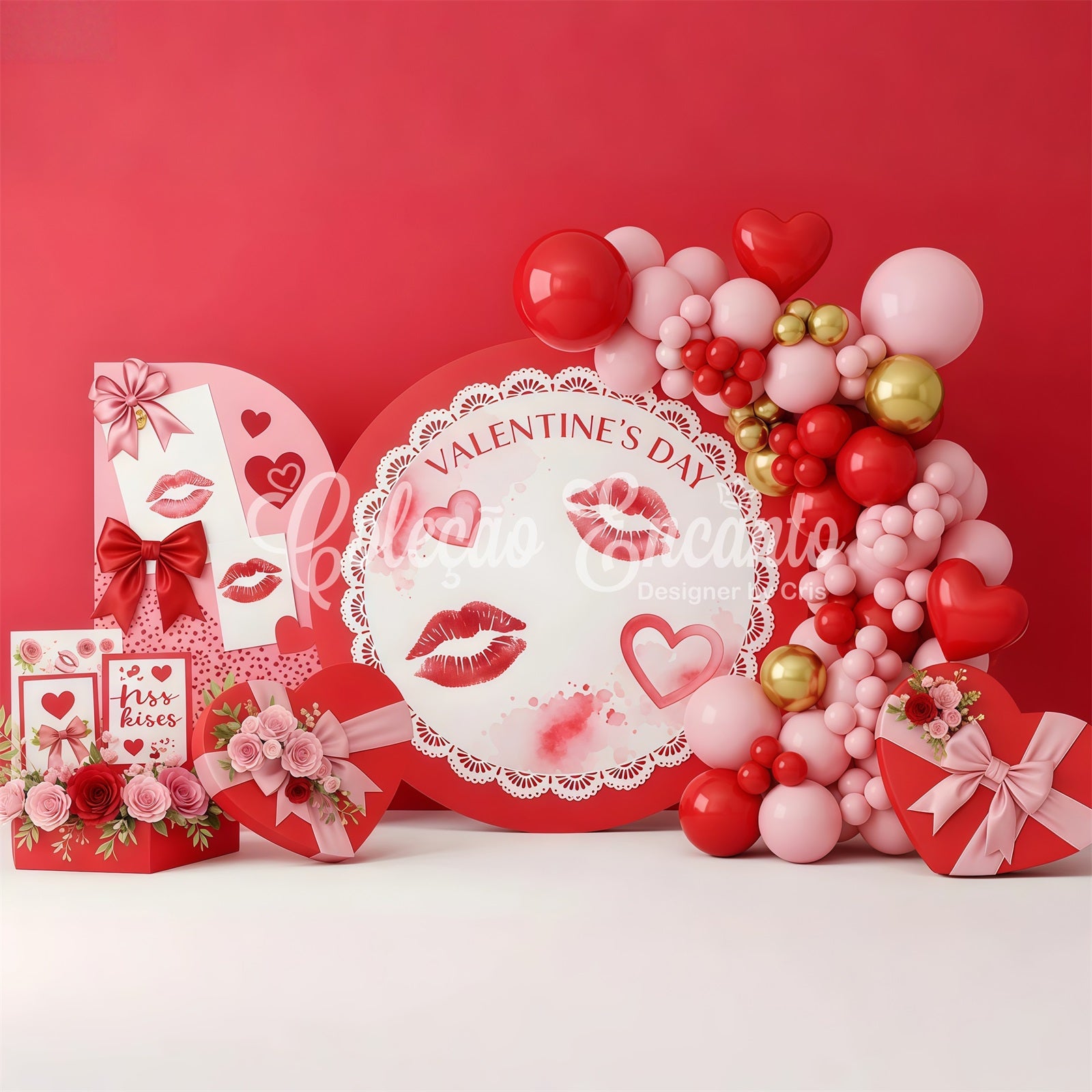Red Valentines Backdrop Kisses Lace Romance Display Valentine Backdrop Ideas By Magali