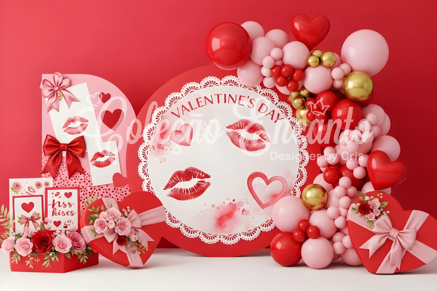 Red Valentines Backdrop Kisses Lace Romance Display Valentine Backdrop Ideas By Magali