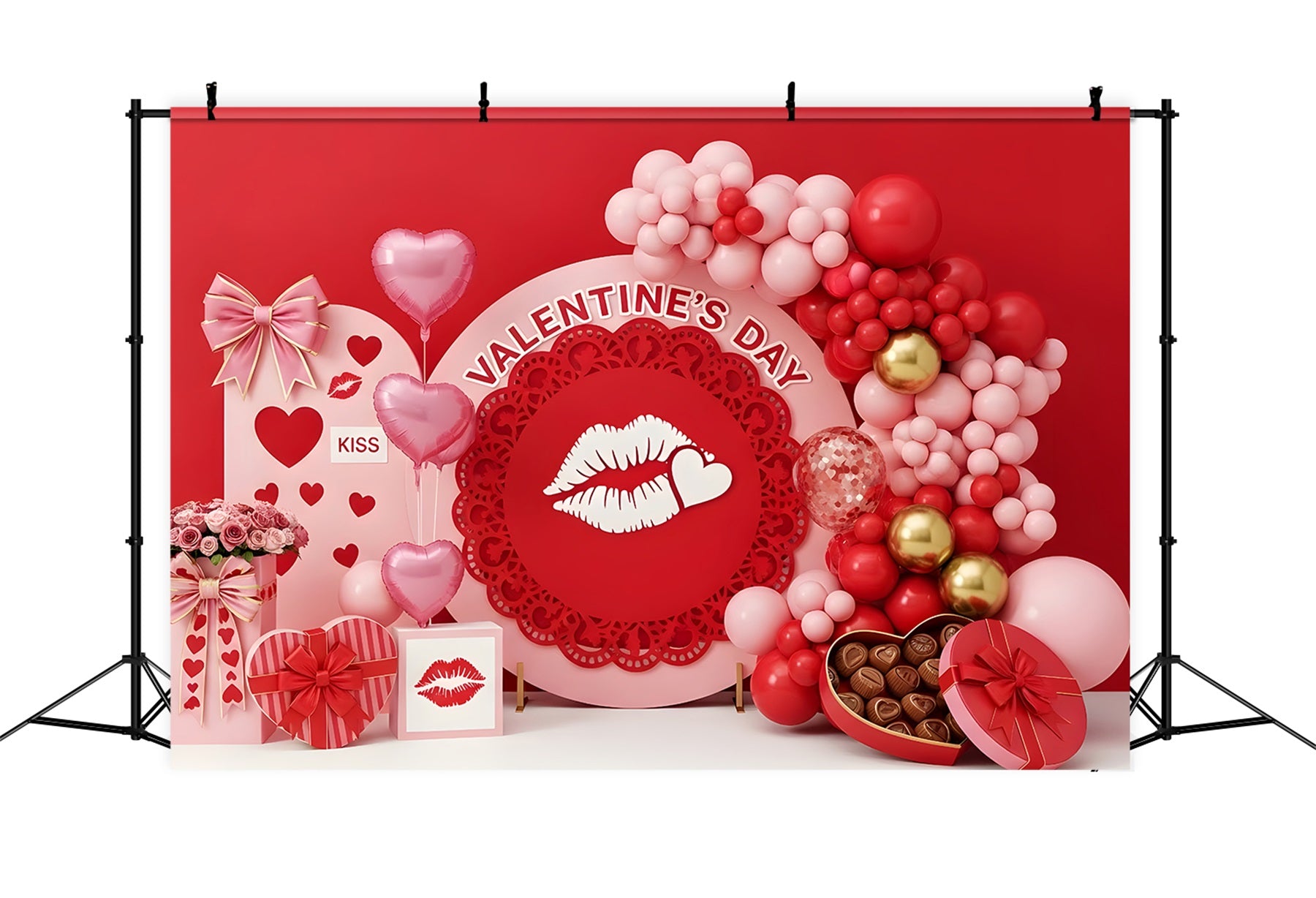 Red Valentine Backdrop Pink Heart Kiss Delight Valentines Backdrop Ideas By Magali