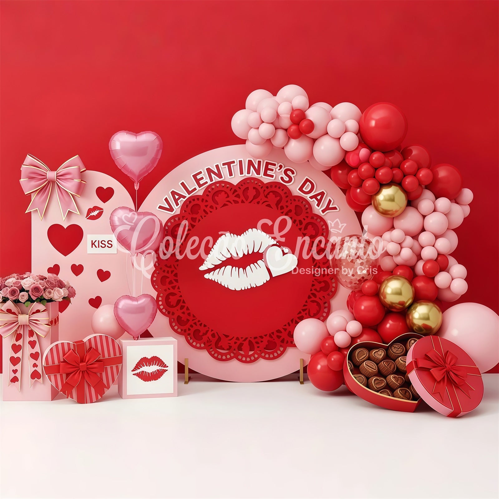 Red Valentine Backdrop Pink Heart Kiss Delight Valentines Backdrop Ideas By Magali