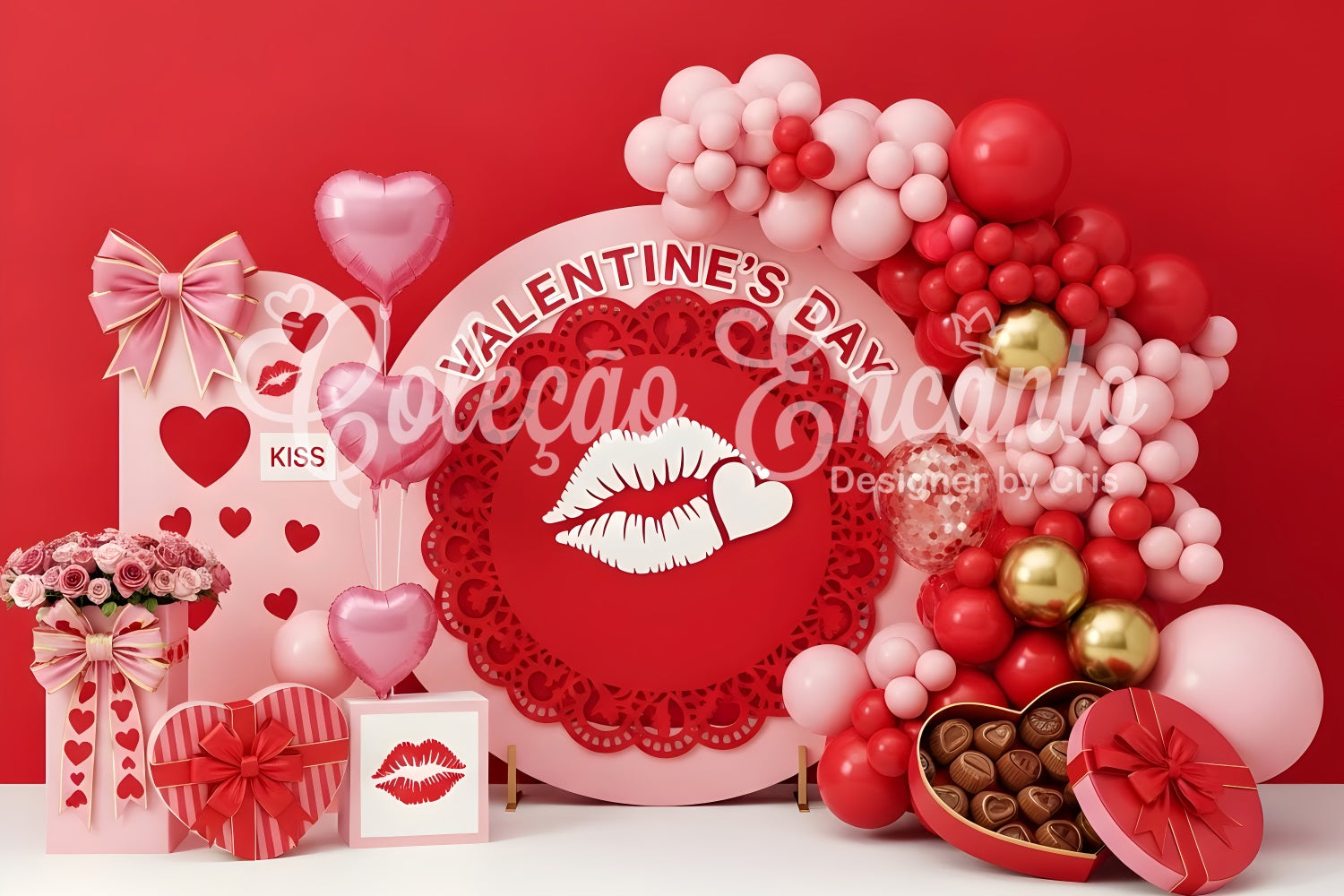 Red Valentine Backdrop Pink Heart Kiss Delight Valentines Backdrop Ideas By Magali