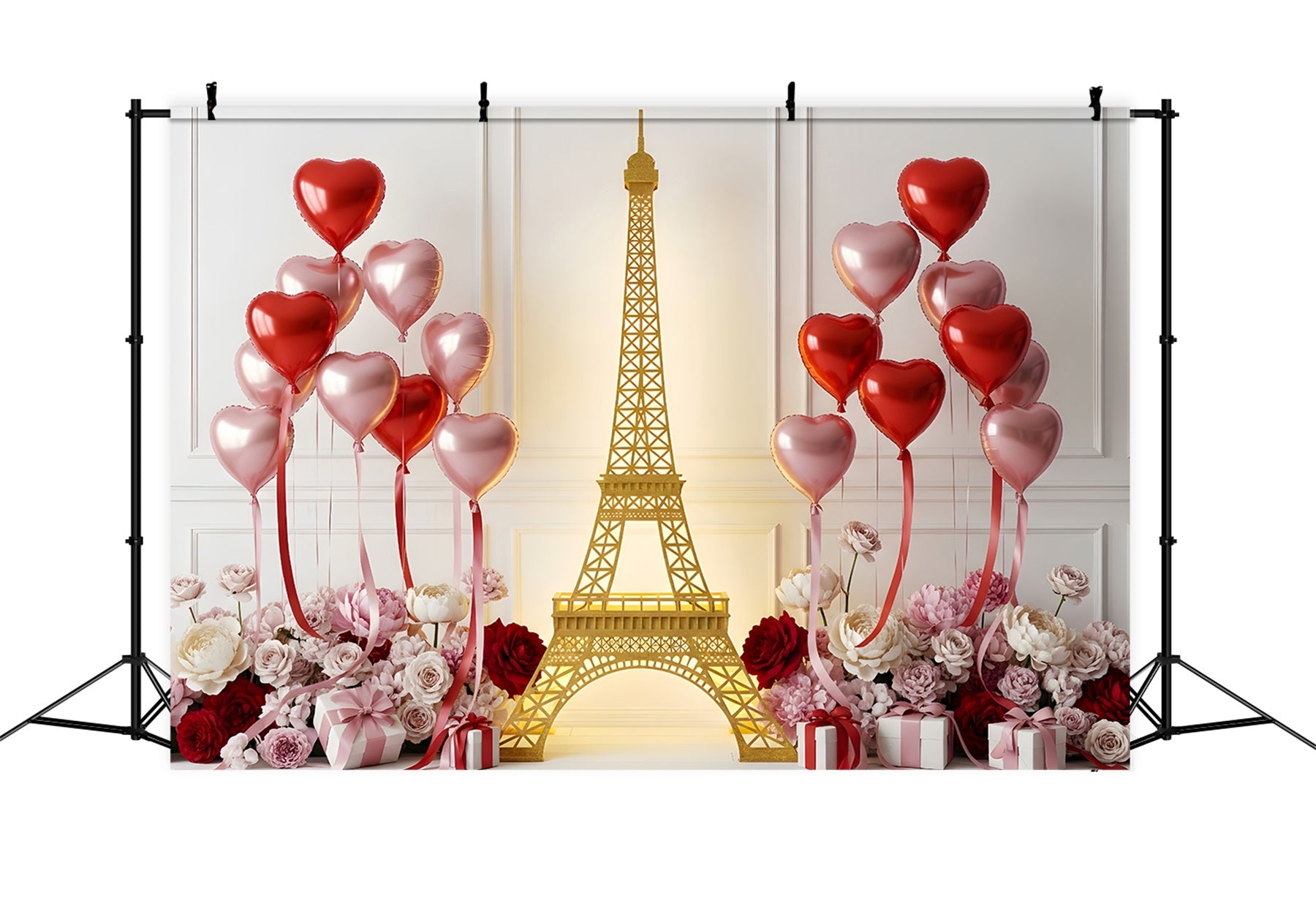Valentine's Backdrop Golden Paris Heart Balloons Valentine's Day Backdrop By Magali