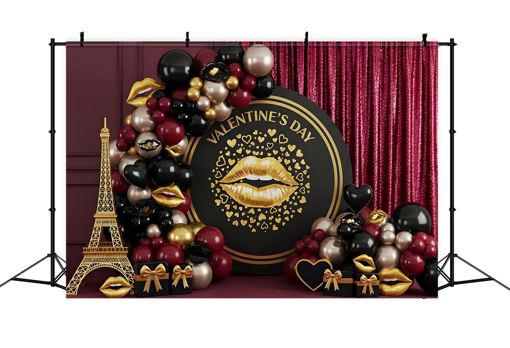 Valentine's Day Backdrop Black Gold Glam Kiss Decor Valentine's Day Backdrop Ideas By Magali