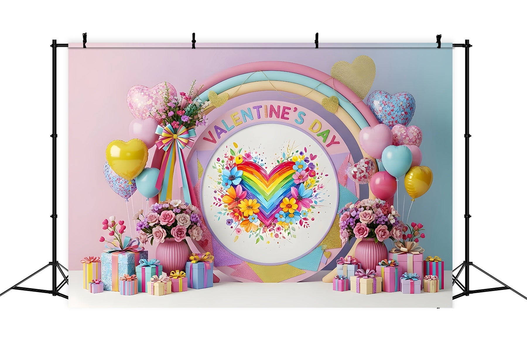 Valentines Backdrop Rainbow Floral Heart Valentine's Day Backdrops For Pictures By Magali
