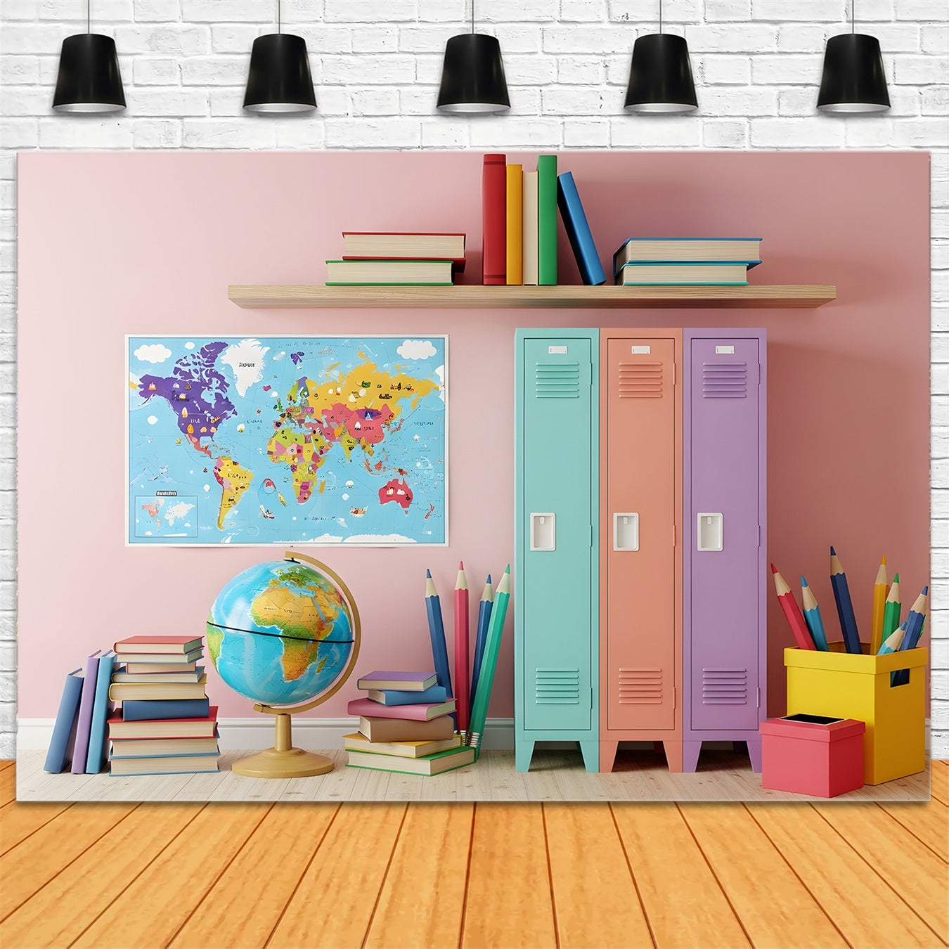 School Photo Backdrop Pastel Classroom Map Decor School Locker Backdrop By Magali