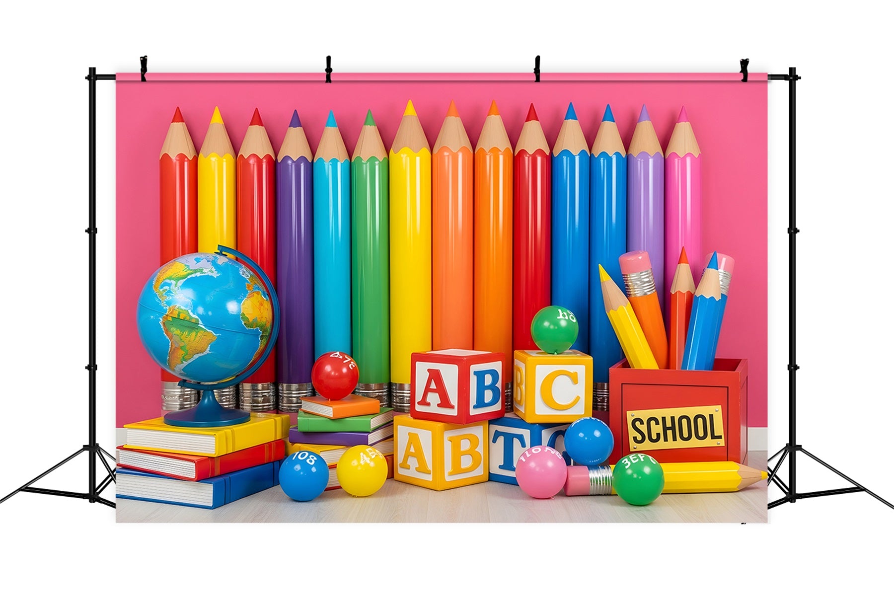 Back To School Backdrop Rainbow Pencil Learning Display School Backdrop By Magali
