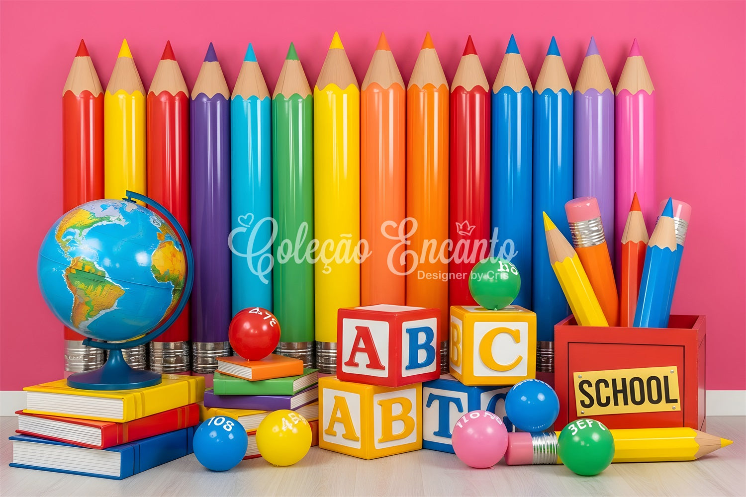 Back To School Backdrop Rainbow Pencil Learning Display School Backdrop By Magali