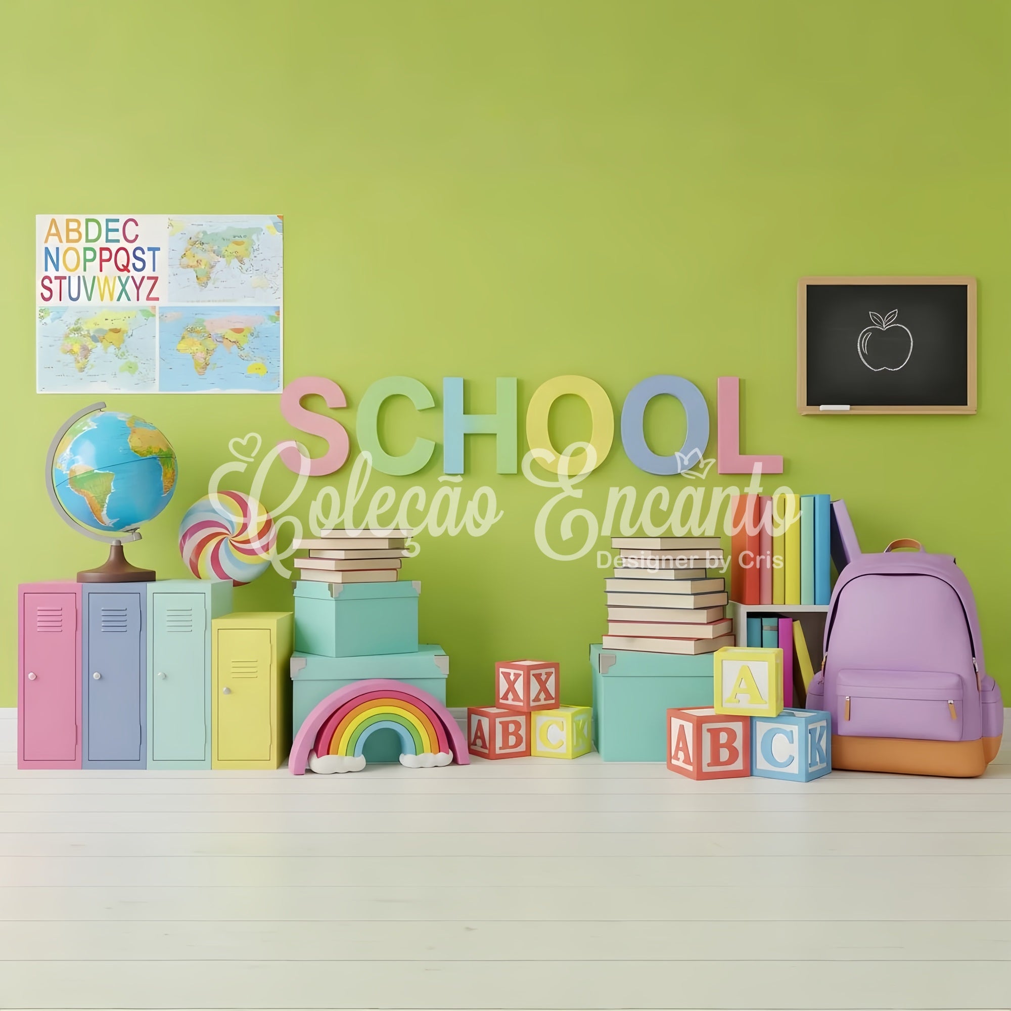 School Backdrop Colorful School Supplies School Locker Backdrop By Magali