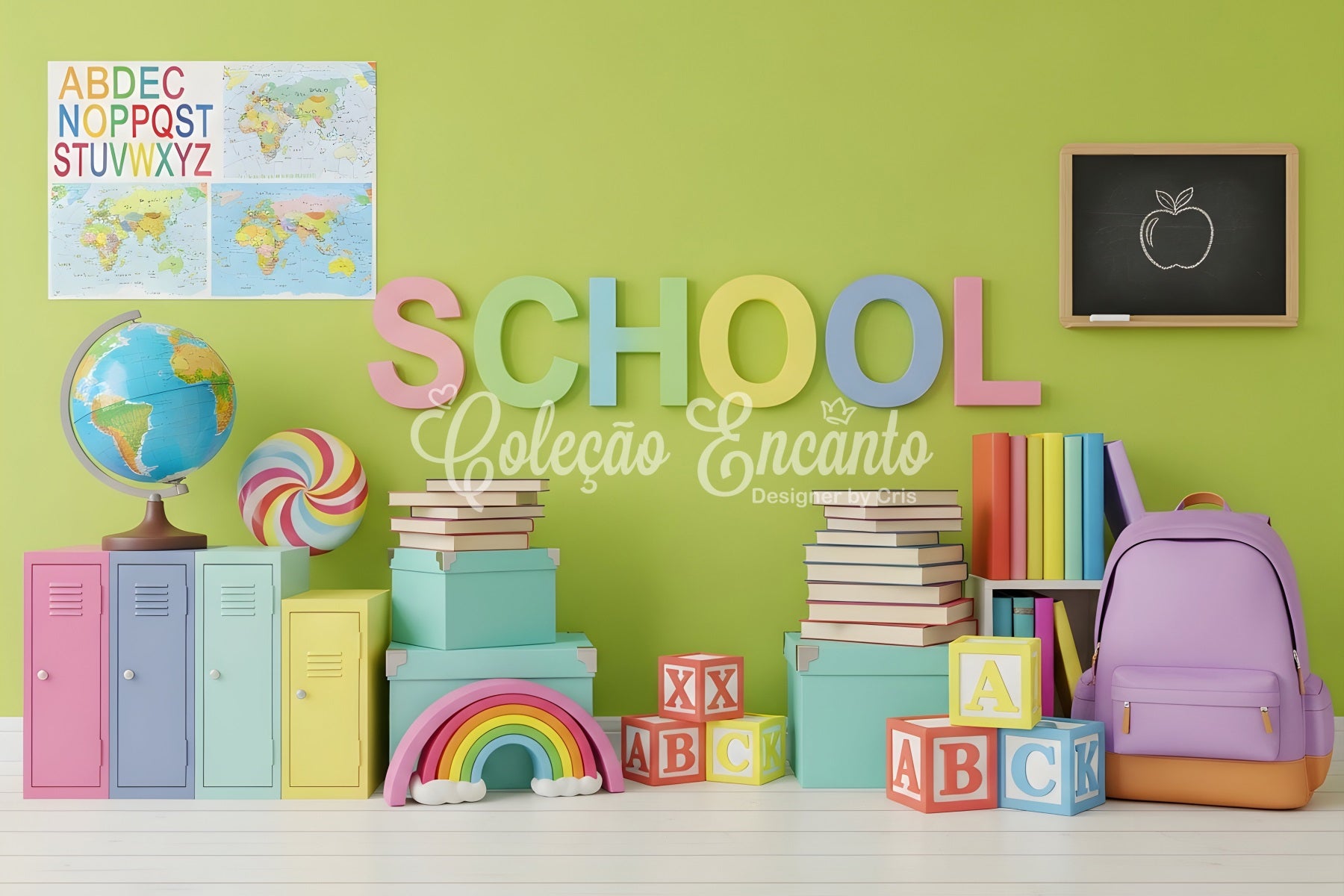 School Backdrop Colorful School Supplies School Locker Backdrop By Magali