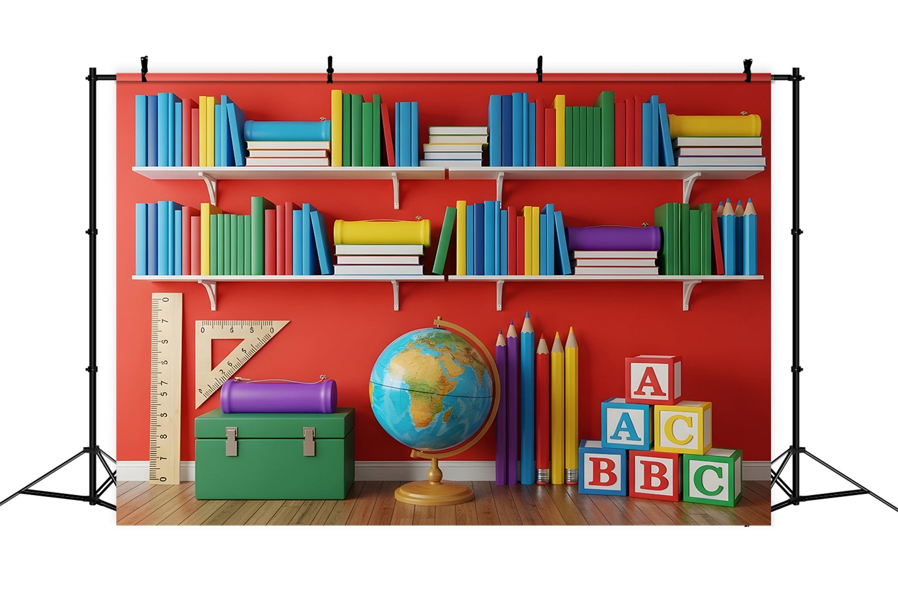 School Picture Backdrop Vibrant Classroom Bookshelf Classroom Backdrop By Magali