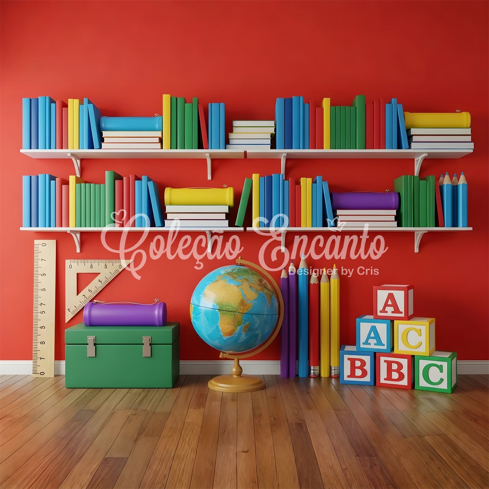 School Picture Backdrop Vibrant Classroom Bookshelf Classroom Backdrop By Magali