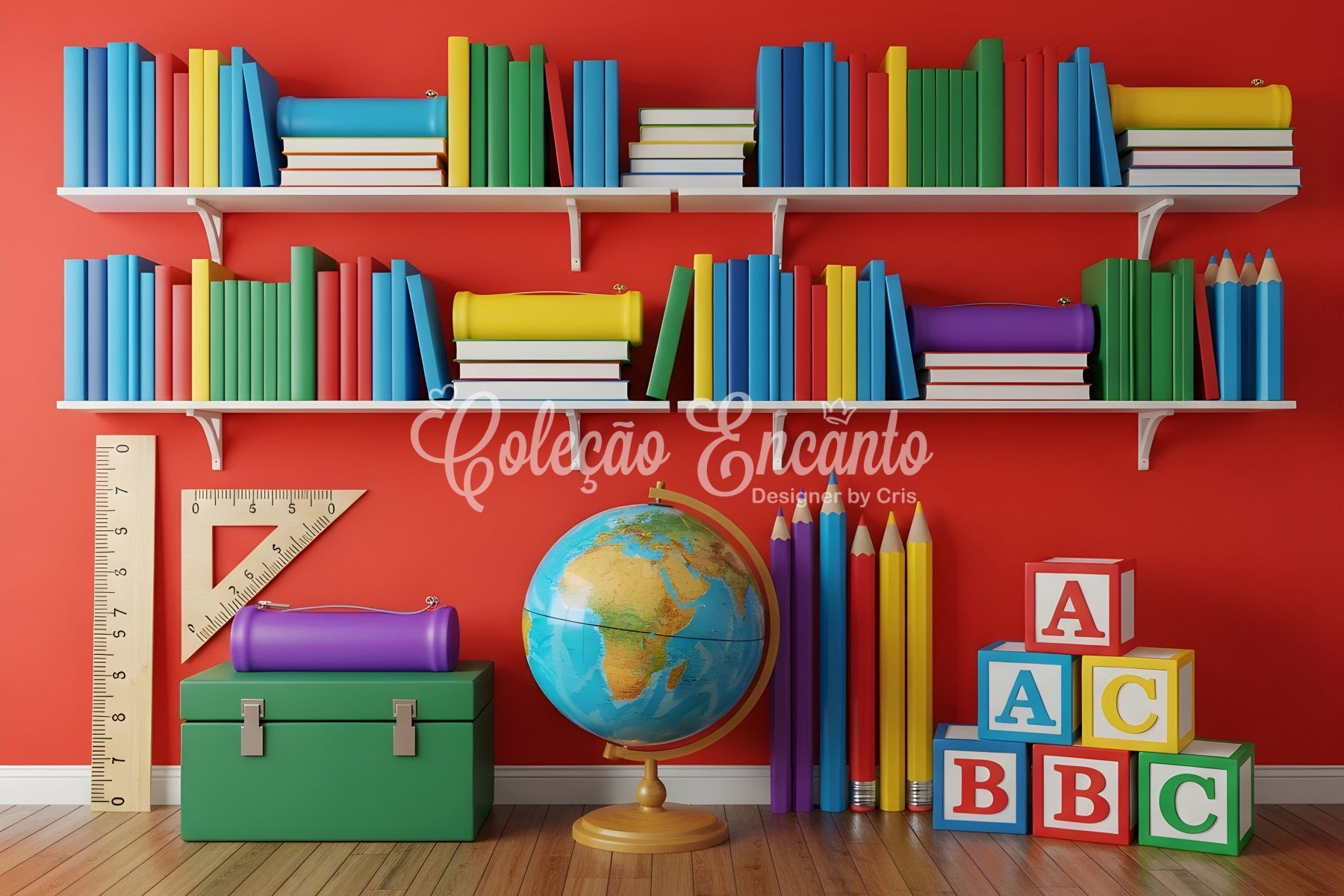 School Picture Backdrop Vibrant Classroom Bookshelf Classroom Backdrop By Magali