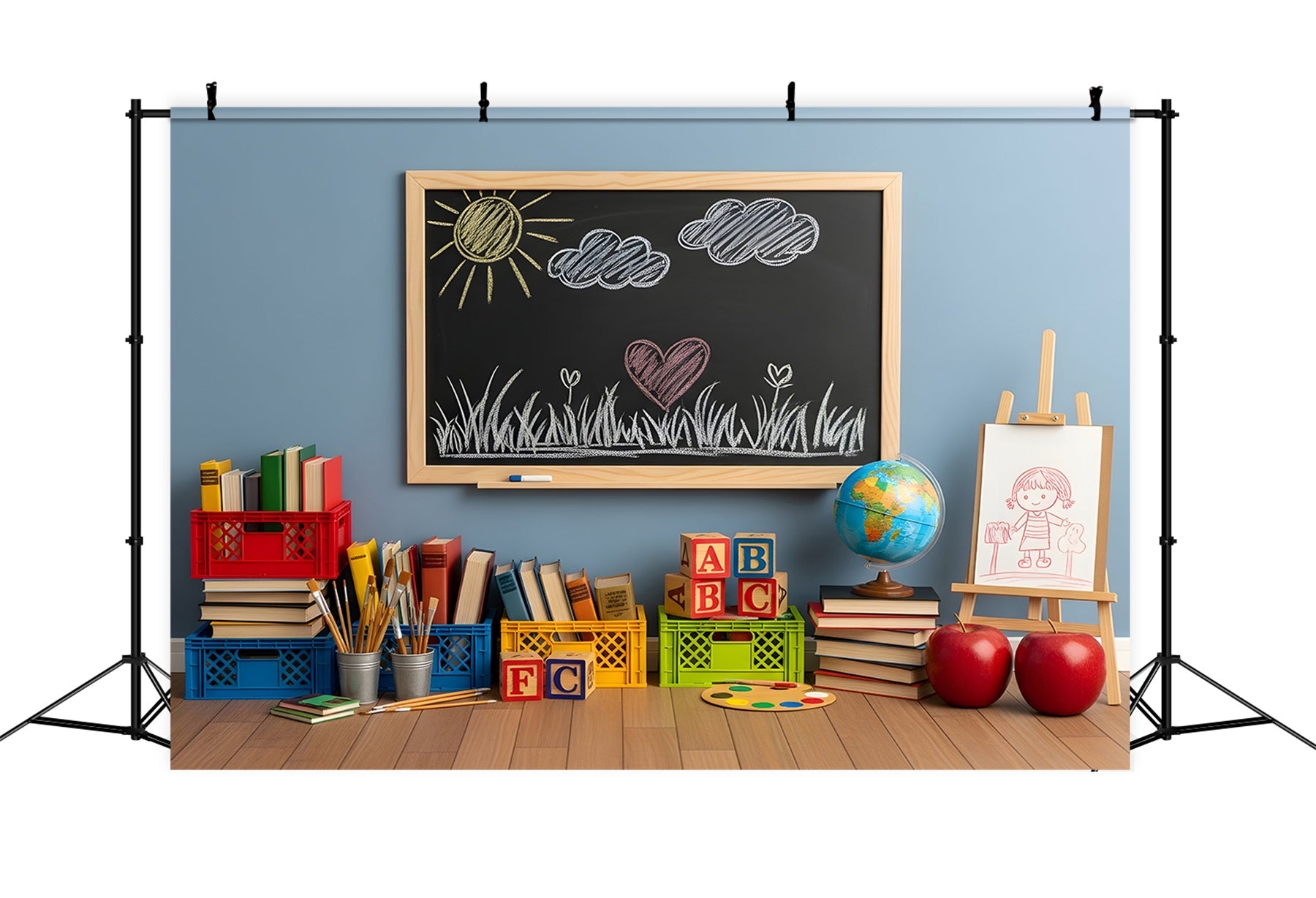 Back To School Backdrops Sunny Chalkboard Drawing School Classroom Backdrop By Magali