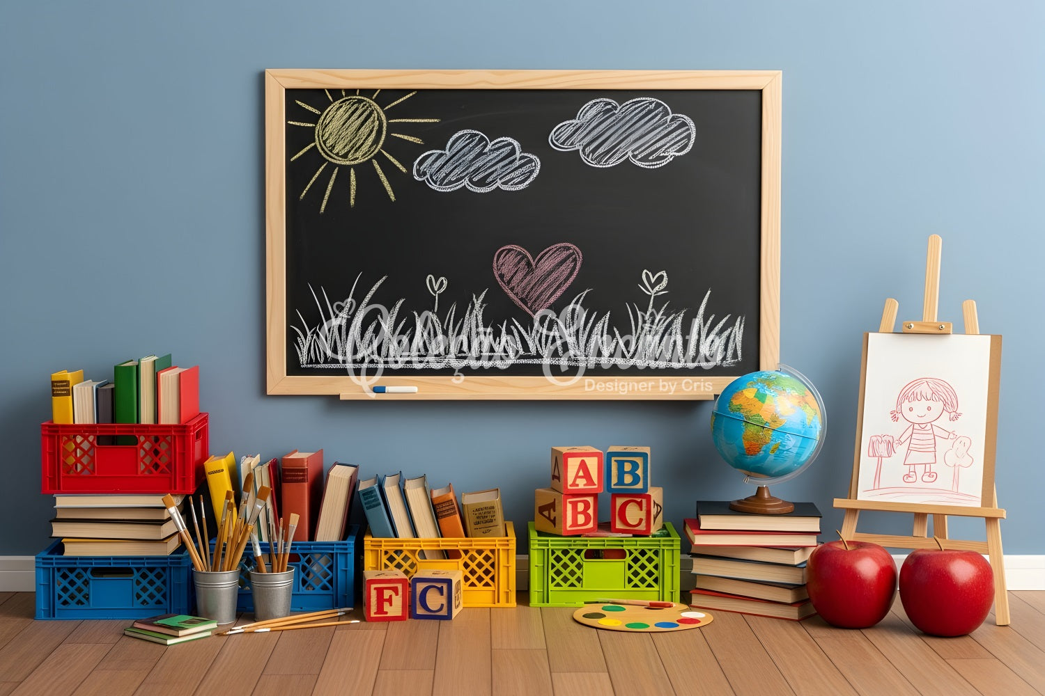 Back To School Backdrops Sunny Chalkboard Drawing School Classroom Backdrop By Magali