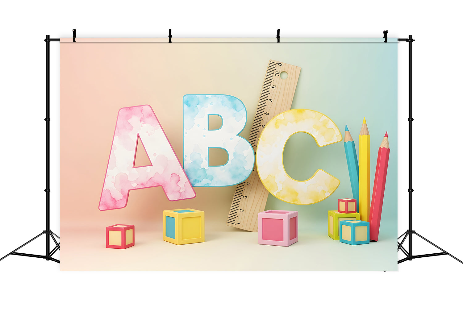 Back To School Backdrop Watercolor ABC Blocks Preschool Backdrop By Magali