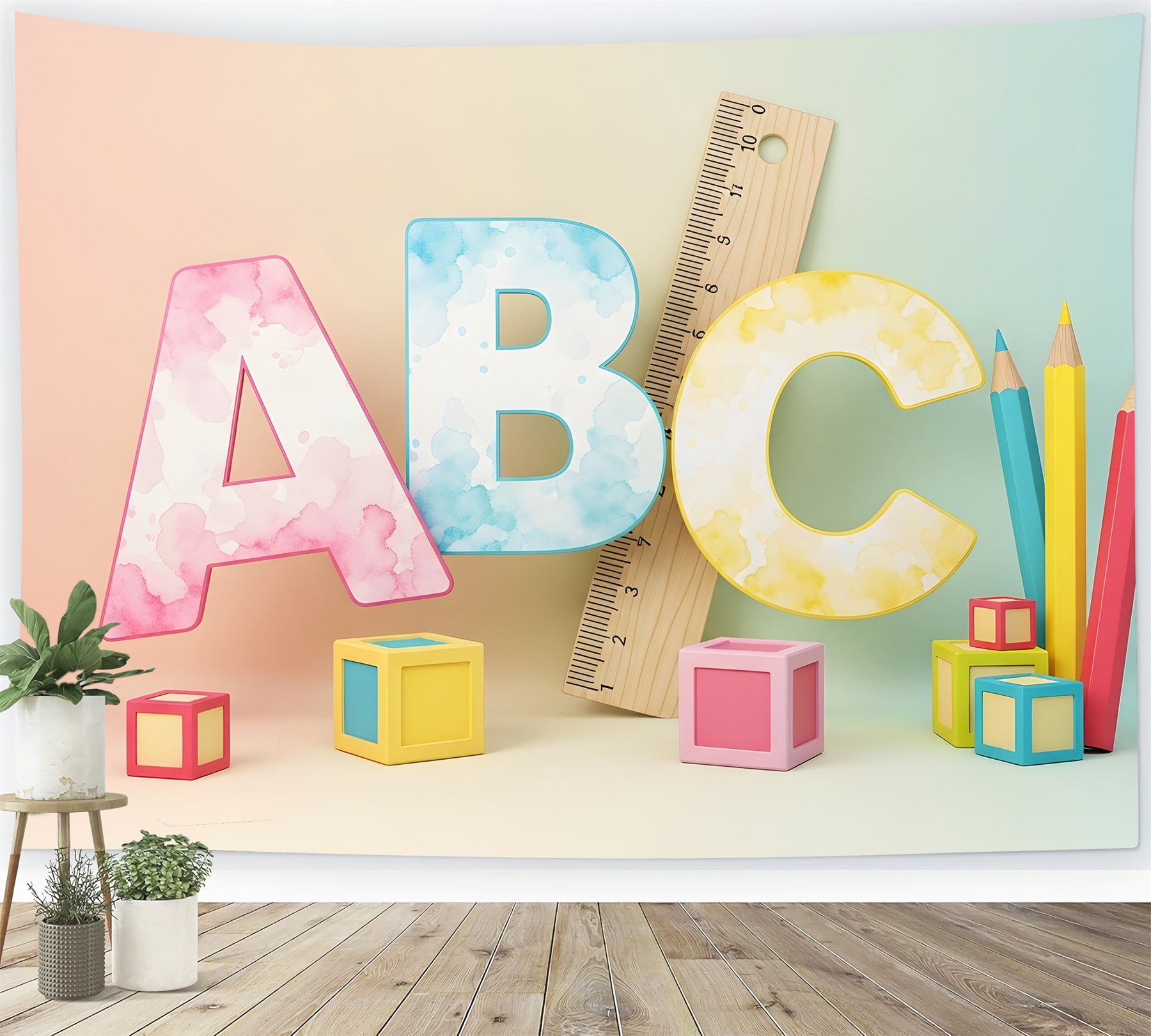 Back To School Backdrop Watercolor ABC Blocks Preschool Backdrop By Magali