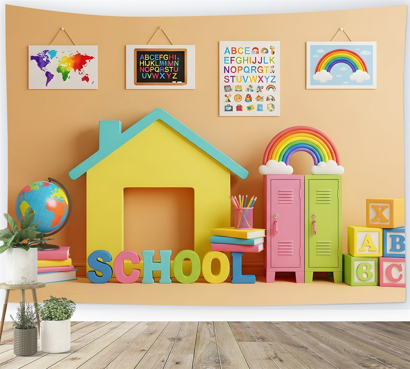 School Photo Backdrop Colorful Classroom House Class Photo Backdrop By Magali