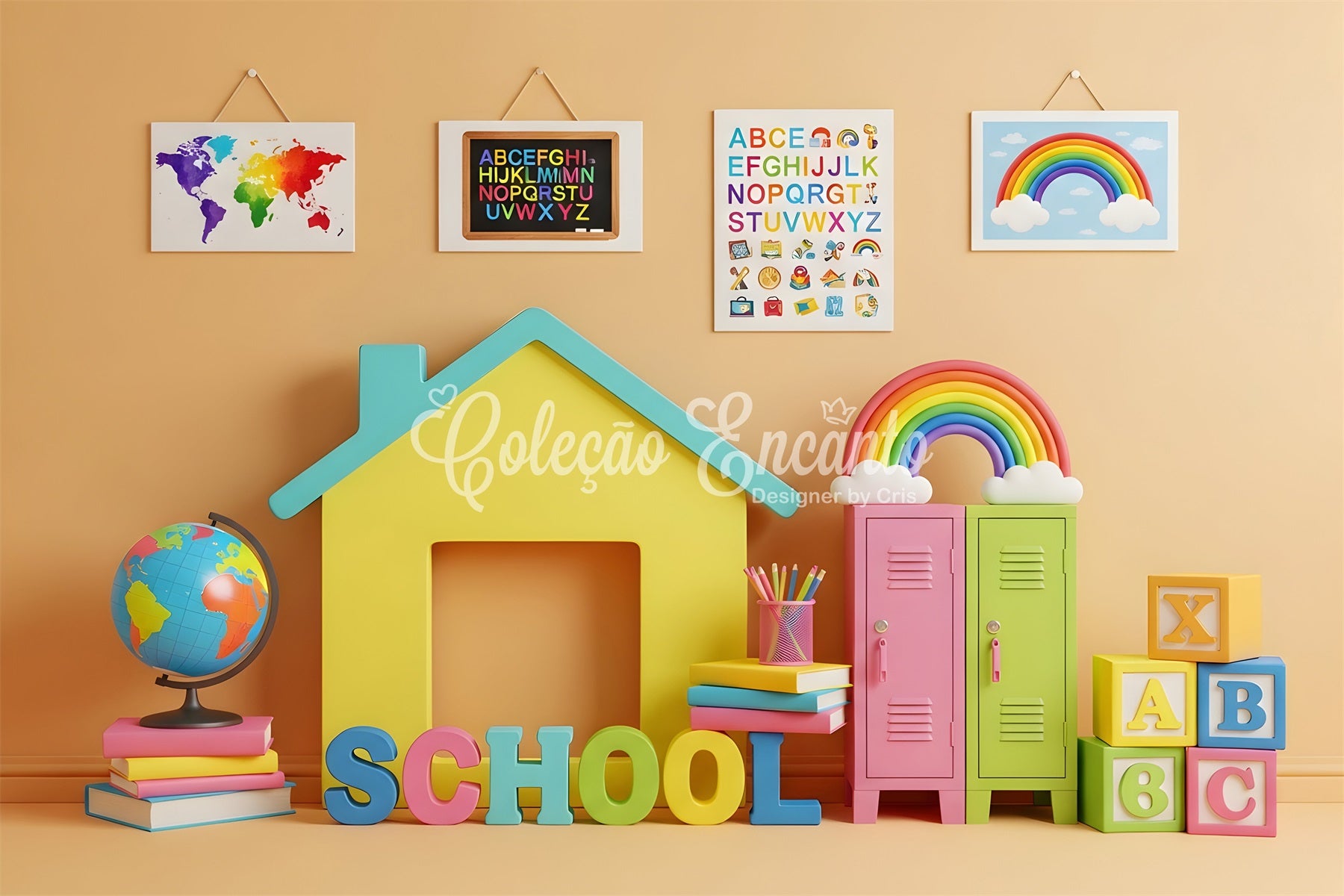 School Photo Backdrop Colorful Classroom House Class Photo Backdrop By Magali