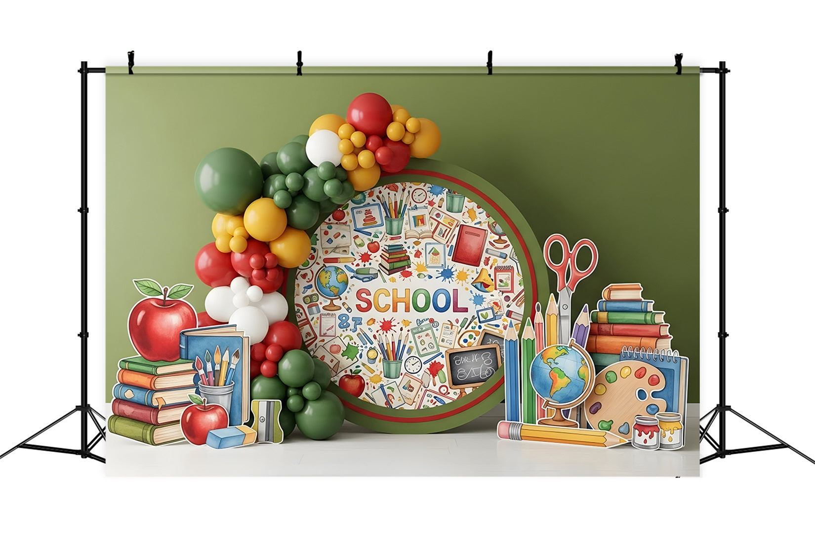 School Backdrop Colorful Tools Circle Preschool Photo Backdrops By Magali