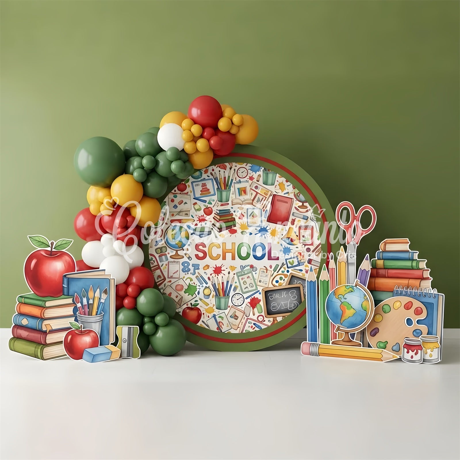 School Backdrop Colorful Tools Circle Preschool Photo Backdrops By Magali