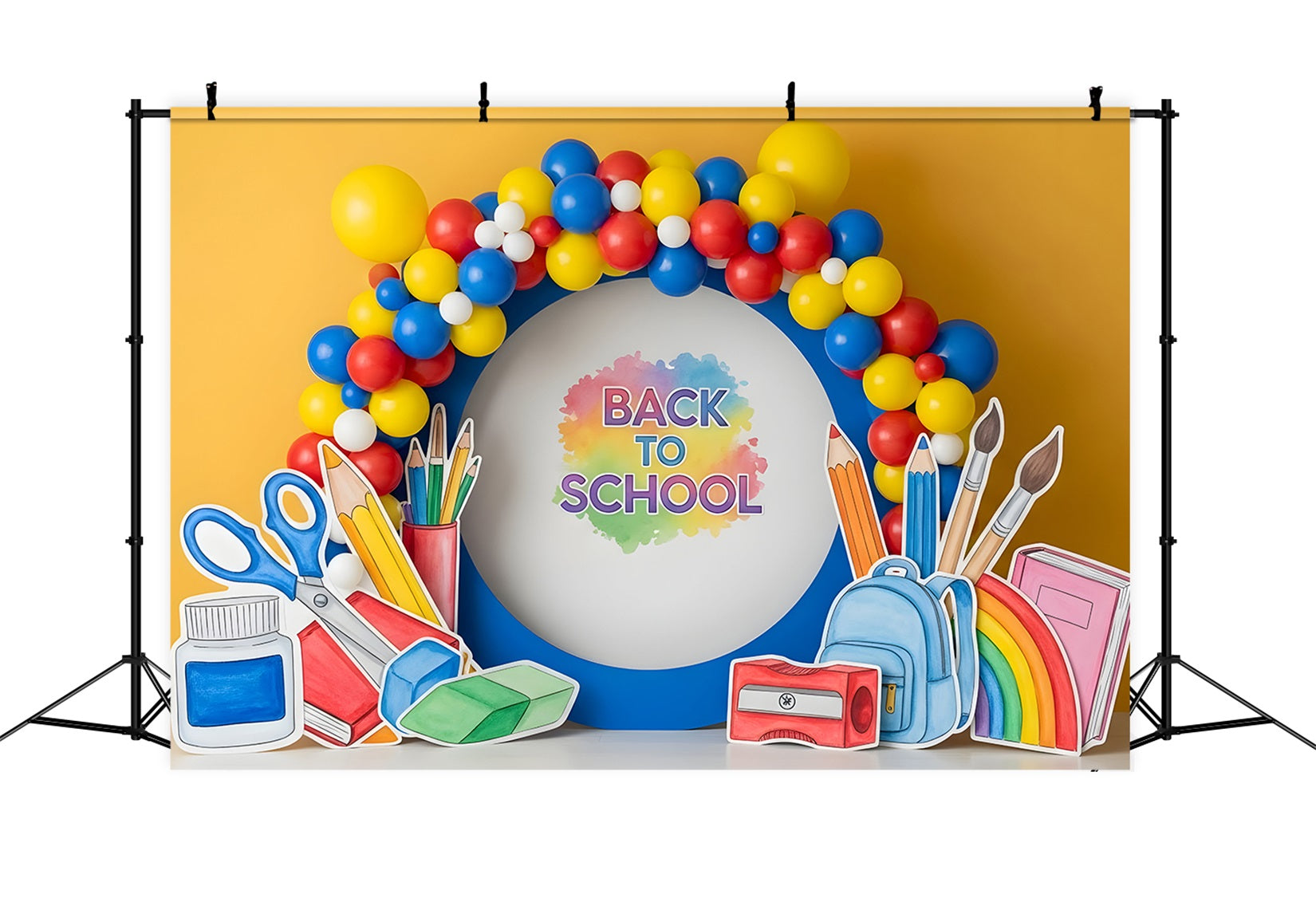 School Picture Backdrop Vibrant Supplies Balloon Arch Classroom Backdrop By Magali