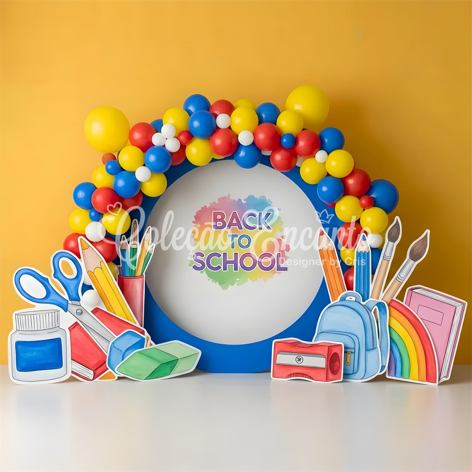 School Picture Backdrop Vibrant Supplies Balloon Arch Classroom Backdrop By Magali