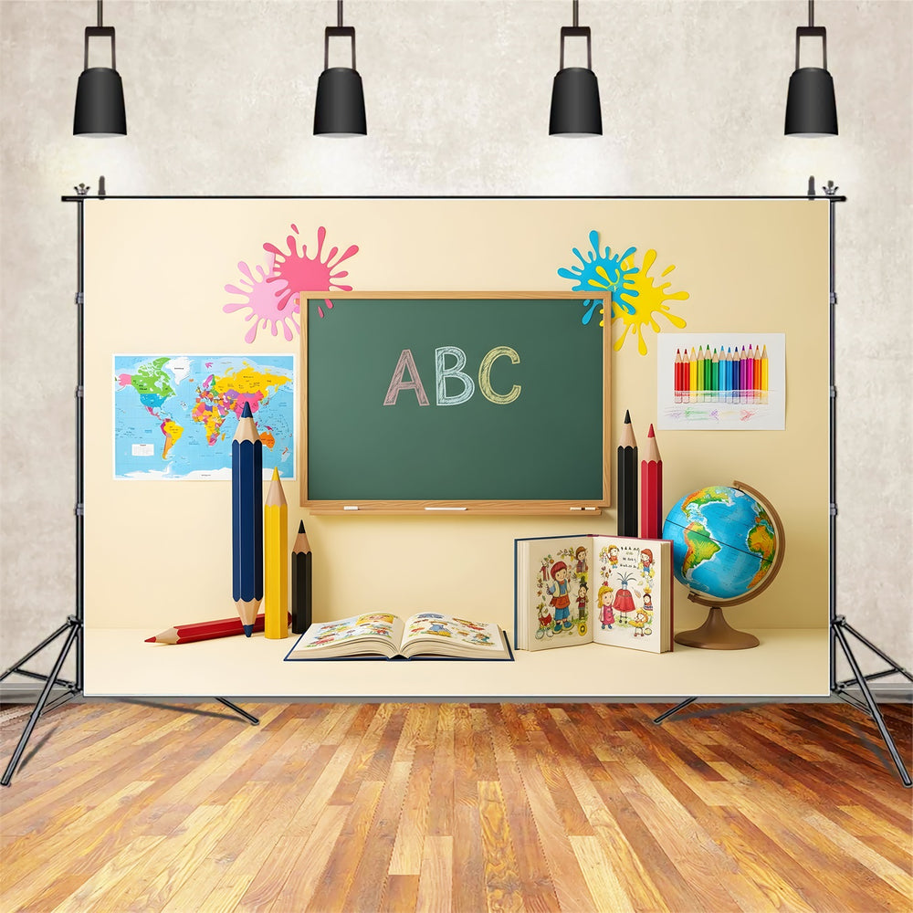 Abc Rentals Backdrop Back To School Backdrop Bright ABC Splash Chalkboard Backdrop By Magal