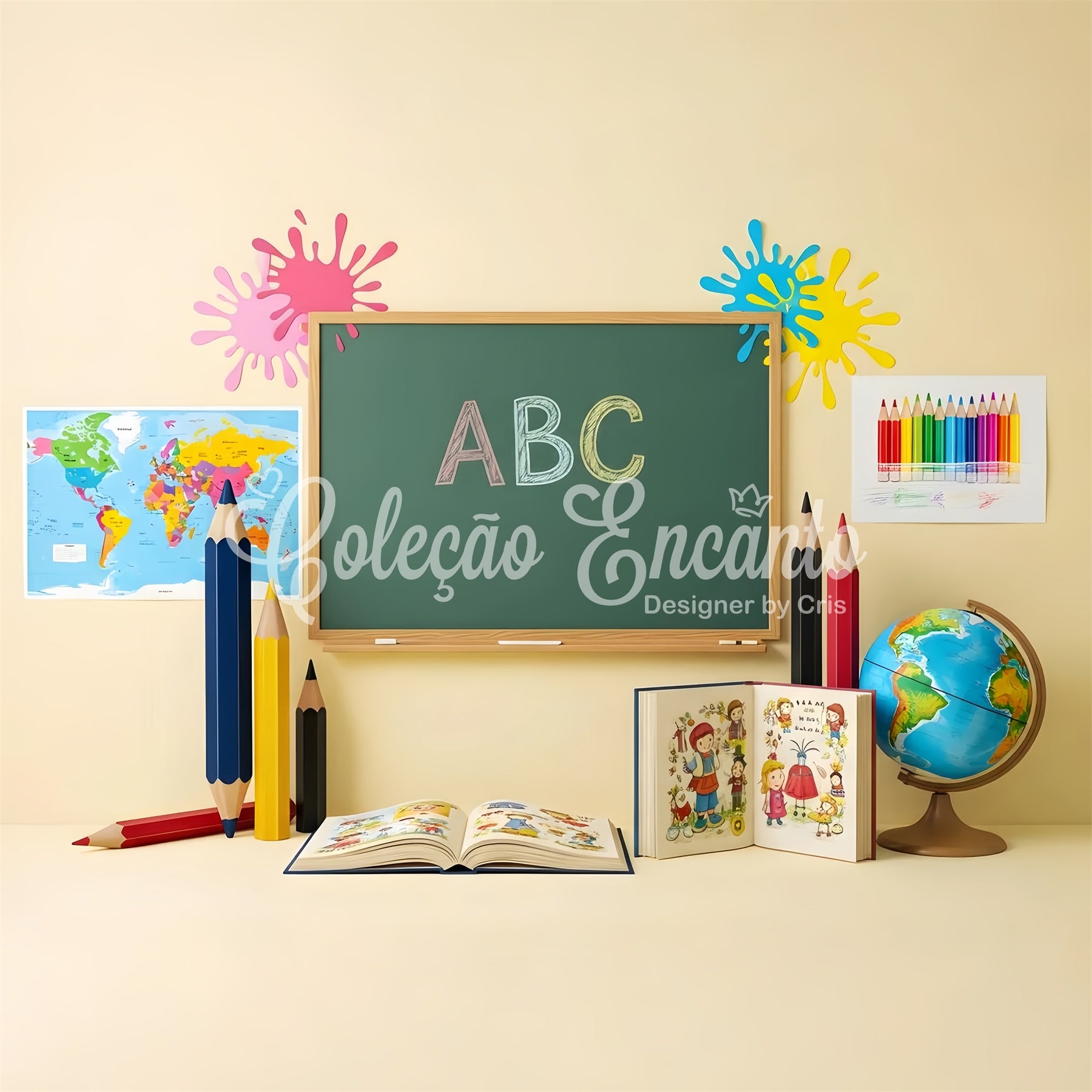 Back To School Backdrop Bright ABC Splash Chalkboard Backdrop By Magali