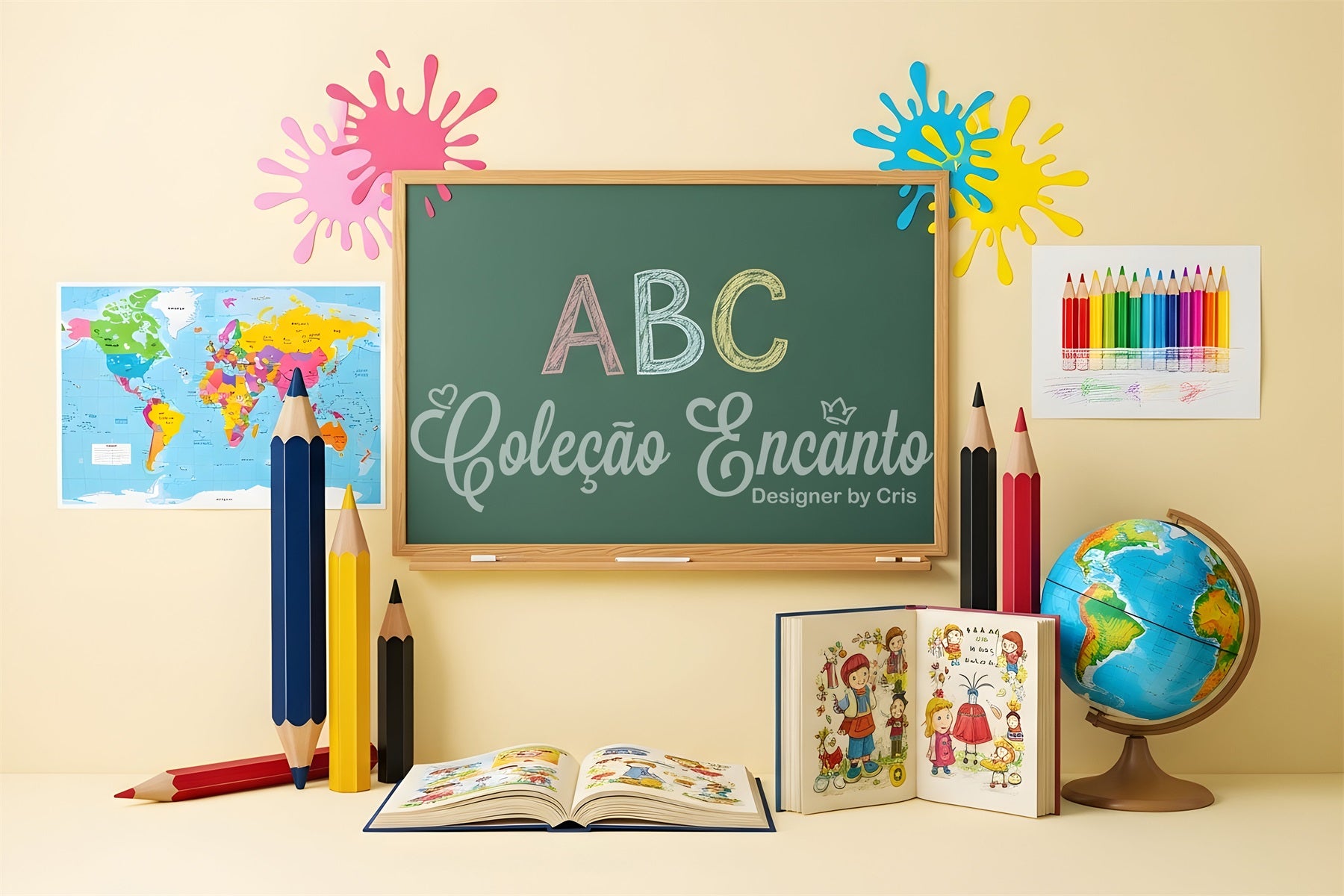 Back To School Backdrop Bright ABC Splash Chalkboard Backdrop By Magali